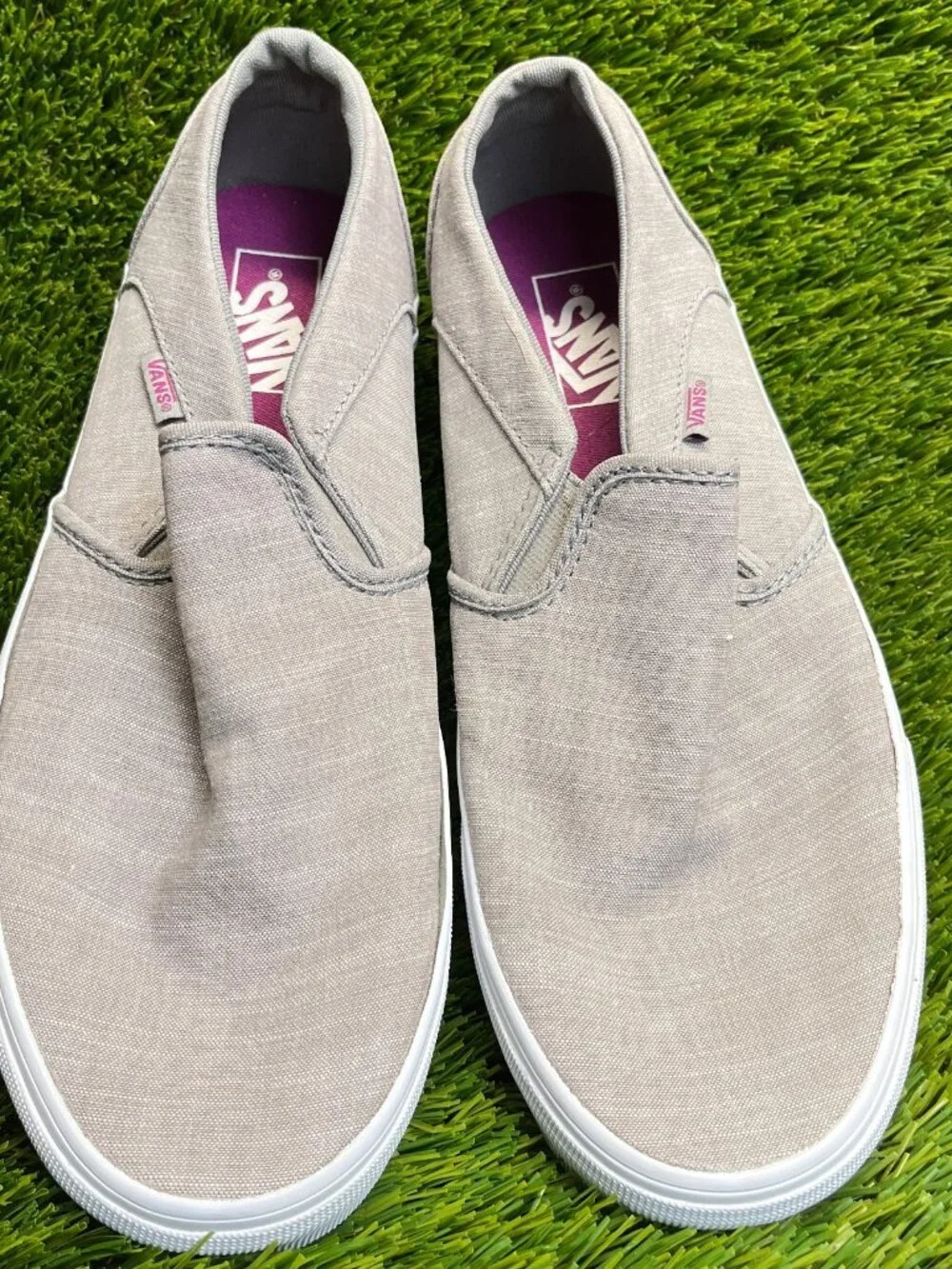 Vans Asher Chambray Slip-On Womens Size 11 Gray Athletic Skate Shoes Sneakers